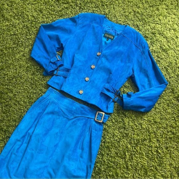 DANIER VINTAGE LEATHER SET BLUE 80S - Picture 7 of 16